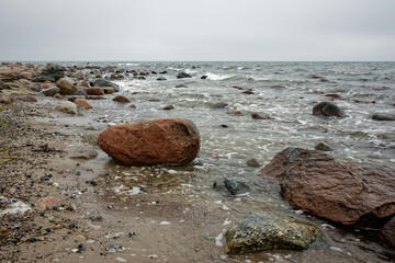 Scenic beach at Staberhuk cliffs, Fehmarn Island, Baltic Sea, Germany.
