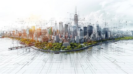 city background architectural with drawings of modern for use web magazine or poster design