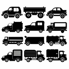 set of icons of trucks and trailers