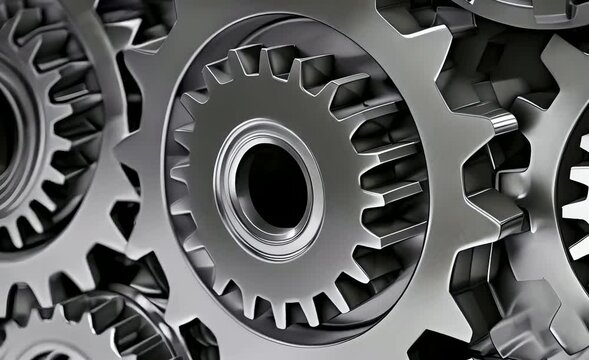 A Close up of metallic gears representing industrial machinery, Mechanical engineering, technology concept