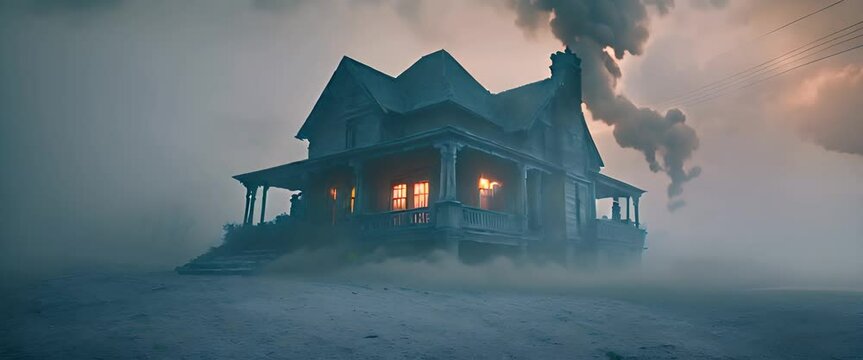 misty haunted house. mystery house in a thriller film