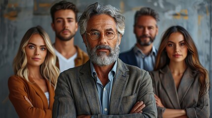 Fototapeta premium group of business people standing in the office with their arms crossed a successful manager and ceo