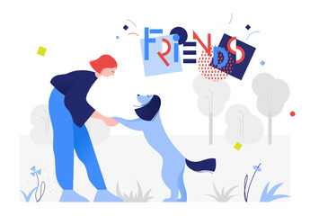Friends lettering and woman with dog