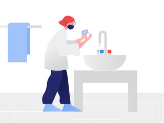 Girl washing her hands