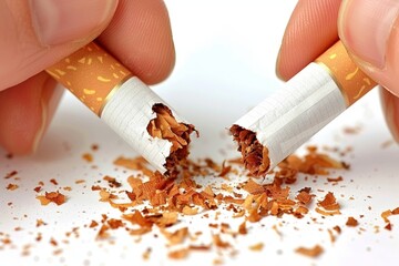 Hands breaking cigarette for anti smoking campaign, concept to promote no smoking message