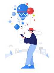 Man choosing travel destination on his phone