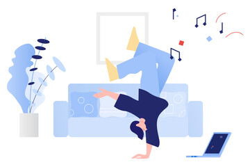 Man dancing in front of the laptop