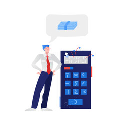 Man standing next to calculator