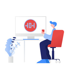 Man using computer showing error 404