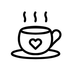 Coffee Cup with Heart Outline Icon - Suitable for Web Page, Mobile App, UI, UX Design