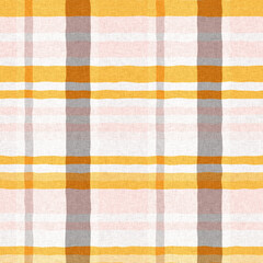 Woven tartan in spring color cloth plaid background pattern. Traditional checkered home decor linen cloth texture effect. Seamless soft furnishing fabric. Variegated melange weave all over print.