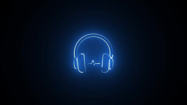 Neon glowing Headphones icon animation. neon line headphones icon 4k motion graphics.