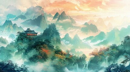 An Illustration of a Chinese Landscape Painting