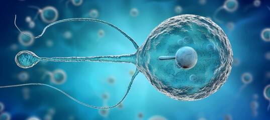 Illustration of secondary oocyte ovulation and fertilization in embryo development