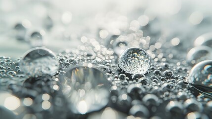 Fototapeta premium Macro shot of colorful water drops with shallow depth of field. Bubbles floating in water.