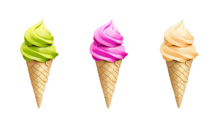 ice cream isolated on on a transparent and white background, chocolate ice cream, colorful ice cream, cone ice cream