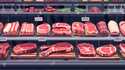 meat fresh beef or pork products in supermarket illustrator