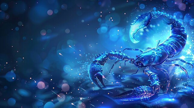 Scorpio horoscope sign in twelve zodiac with galaxy stars blue background. - Powered by Adobe