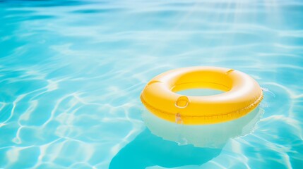 Naklejka premium Lazy Pool Day, Sunlight Dancing On Water Around A Solitary Swim Ring. Generative AI