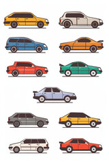 Simple icons of car, white background 