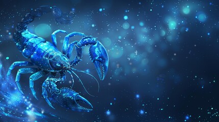 Scorpio horoscope sign in twelve zodiac with galaxy stars blue background.