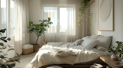 interior of a bedroom white sofa in a bedroom,bedroom with bed.and beautifull room and white background and white room and home decoration pieces