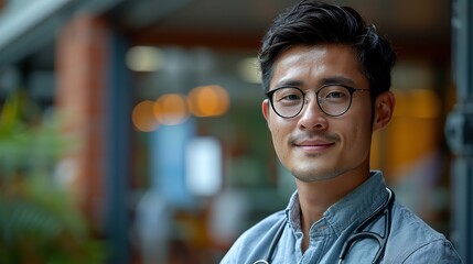 Fototapeta premium portrait of a asian doctor with stethoscope