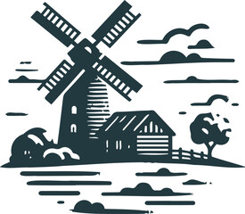 Antique mill in vector illustration