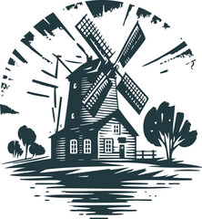 Vintage-style mill in stencil vector design