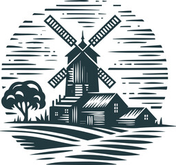 Antique mill in stencil vector illustration