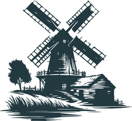 Old-fashioned mill in vector design