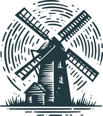 Old mill in vector stencil style