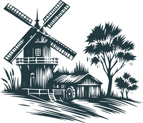 Old mill in vector artwork