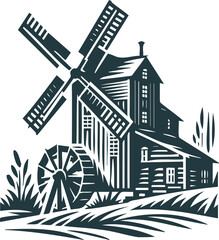 Vector depiction of an ancient countryside windmill
