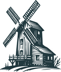 old mill in vector stencil drawing