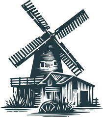 Vintage windmill in vector art