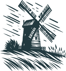 Old windmill in vector stencil artwork