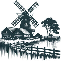 Vector drawing of a rustic windmill