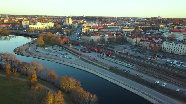 Apartment residential condos in Linkoping suburban area. Swedish condominiums as example of real estate development in European suburbs