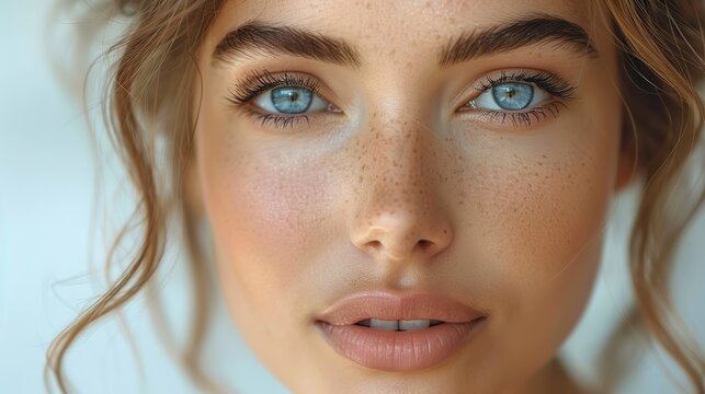 young woman face portrait beauty model touching cheekbones women facial skin care and facelift treatment