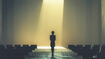 Businesswoman in an empty conference room, awaiting help that never arrives - Powered by Adobe