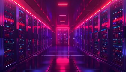 Fototapeta premium Imagine a flat design of a data center with secure servers and network cables