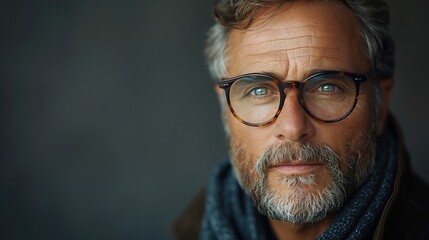 Obraz premium portrait of a mature businessman wearing glasses on grey background
