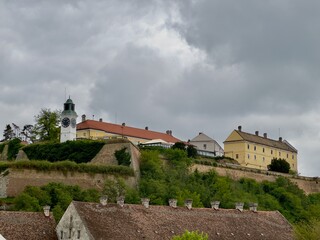 View of Petrovaradin Fortress on a cloudy day, Serbia