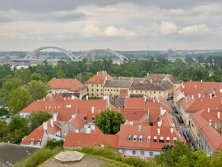 Scenic view of old town and Novi Sad from Petrovaradin Fortress, Serbia