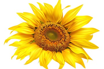 A single sunflower in full bloom against a white background