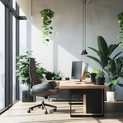 Minimalist Modern Workspace with Natural Light and Clean Design