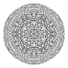 Outline hand drawn vector mandala. East etnic round pattern. Adult coloring page for relaxation in zen tangle style