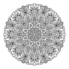 Outline hand drawn vector mandala. East etnic round pattern. Adult coloring page for relaxation in zen tangle style