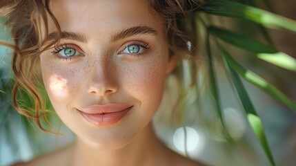 Fototapeta premium beauty woman healthy skin concept natural makeup beautiful model girl face a lovely spa lady smiles